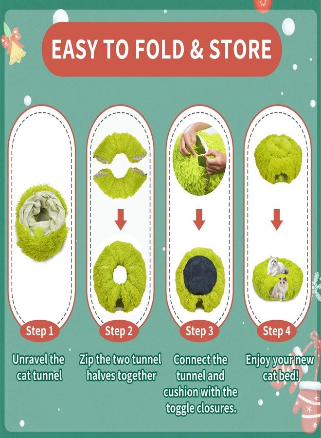 Bailiyake Christmas Cat Tunnel Bed Under Christmas Tree for Indoor Plush Lime Green Cats Xmas Cat Donut Tunnel Foldable Plush Peekaboo Cat Cave Toy for Small Cat Kitten (2.8 ft*2.8ft*10inch, Lime Green) - Image 4